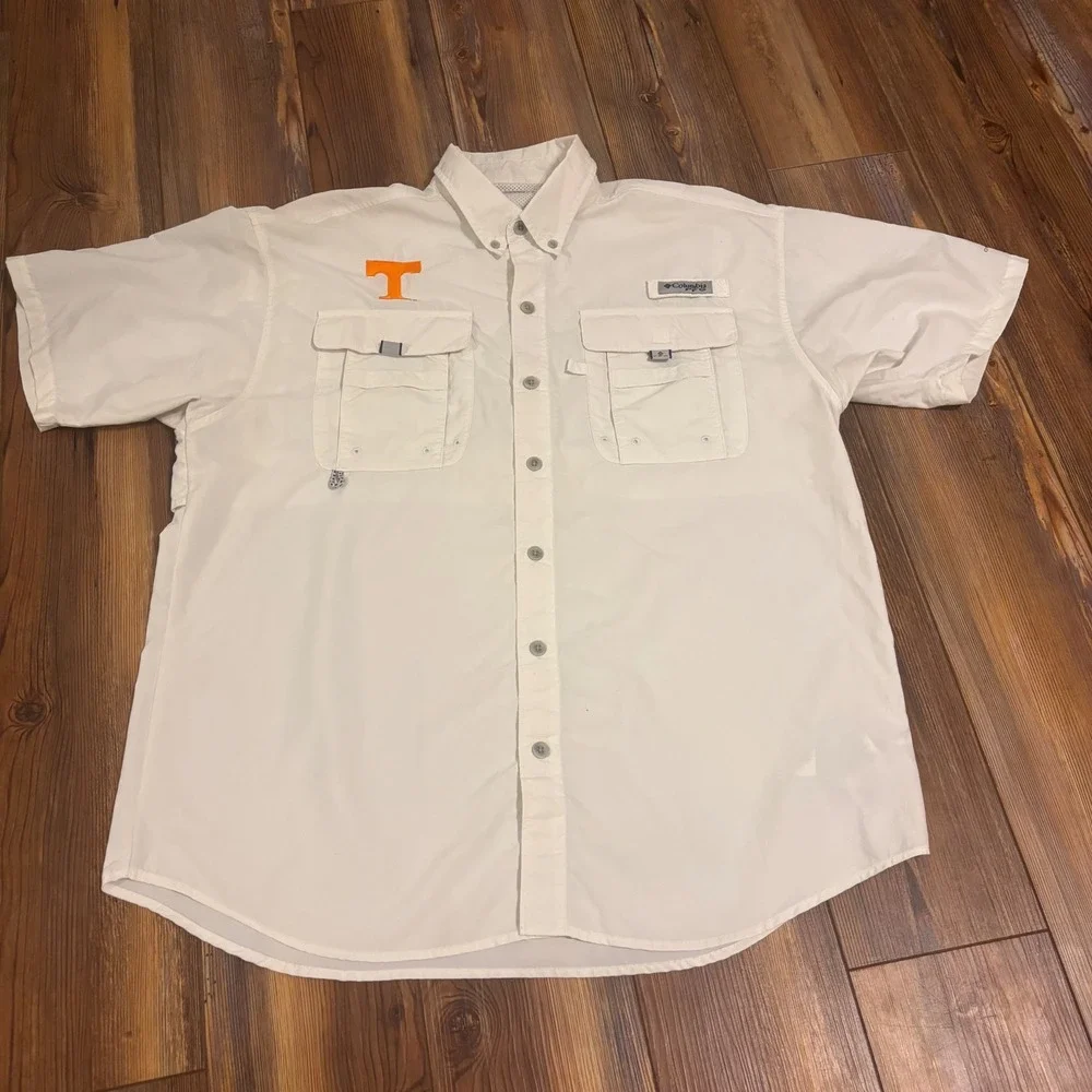 Columbia PFG Tennessee Volunteers Fishing Shirt Mens Medium White Short Sleeve